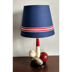 Sports Themed Tabletop Lamp w/ Blue Shade- Baseball, Football, Basketball 21”